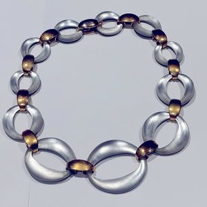 ALEXIS BITTAR SILVER TONE (bronze links) LUCITE LINK NECKLACE - 18.5"